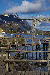 Image showing Wooden pier in Reine