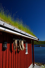 Image showing Fishing hut by fjord