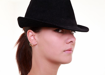 Image showing Serious young woman with hat