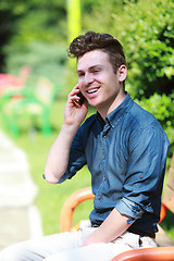 Image showing Happy man at telephone
