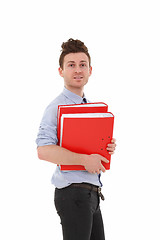 Image showing Portrait of young man with folders