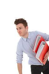 Image showing Portrait of young man with folders