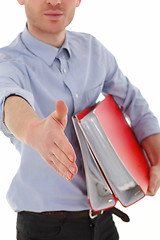 Image showing Young man in office welcome with hand