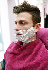 Image showing Portrait of young man at barber shop