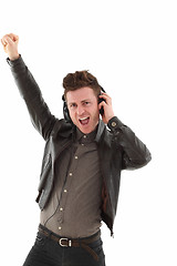 Image showing Young adult male dancing and  listening music