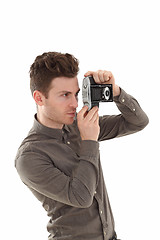 Image showing Young adult male with olf film camera