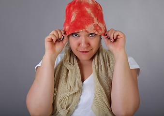 Image showing Nice woman with red hat