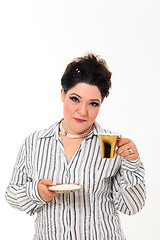 Image showing Pretty plus size woman with coffee