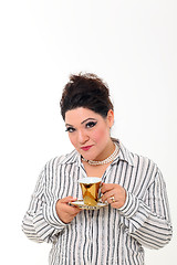 Image showing Pretty plus size woman with coffee
