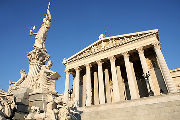 Image showing The Austrian Parliament and Athena Fountain in Vienna, Austria