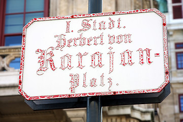 Image showing Street Sign at Famous Vienna Herbert von Karajan Platz in Vienna