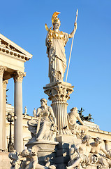 Image showing The Austrian Parliament and Athena Fountain in Vienna, Austria