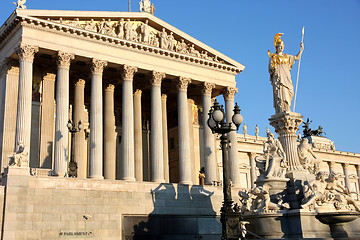 Image showing The Austrian Parliament and Athena Fountain in Vienna, Austria