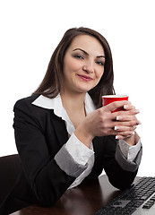 Image showing Portrait of a Young Woman with a Red Cup