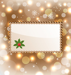 Image showing Illustration template frame with mistletoe for design christmas 