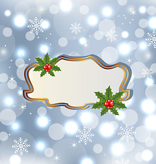 Image showing Template frame with mistletoe for design christmas card