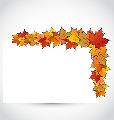 Image showing Colorful autumn maple leaves with note paper