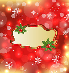 Image showing Template frame with mistletoe for design christmas card