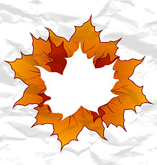 Image showing Autumnal maple leaves, crumpled paper texture, copy space for yo