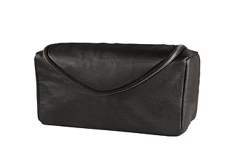 Image showing Mans black leather accessory bag or pouch isolated on white