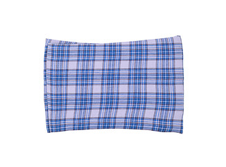 Image showing Blue plaid pillow isolated on white