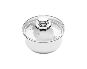 Image showing Stainless pan with glass cover isolated on a white background