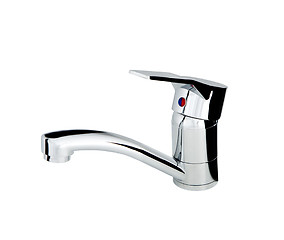 Image showing silver metallic water tap on white background