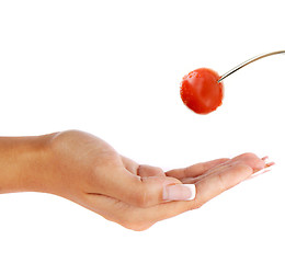 Image showing cherry tomatoes on a fork