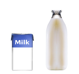 Image showing bottle of milk and carton with milk