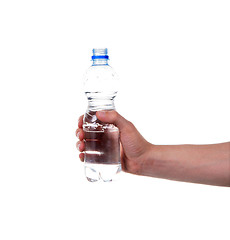 Image showing Hand with water bottle isolated on white background