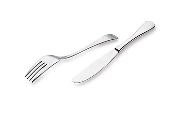 Image showing Flatware on white background. Fork and knife.