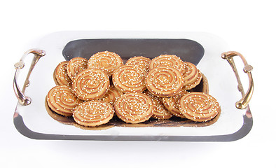 Image showing Chip Cookies On Baking Sheet Isolated Over White Background