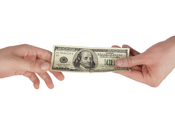 Image showing Hand giving money to other hand isolated