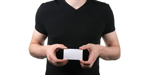 Image showing man holding blank business card