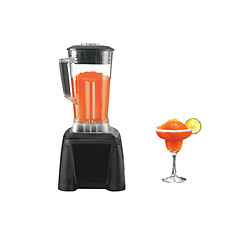 Image showing black blender with juice isolated over white background