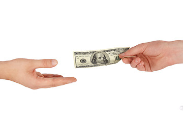 Image showing Hand giving money to other hand isolated