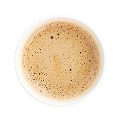 Image showing Top view of a cup of coffee isolated on white background