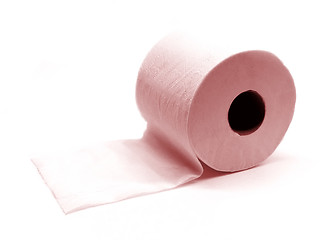 Image showing The roll of pink toilet paper isolated on white background