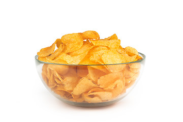 Image showing Bowl of potato chips isolated on white background