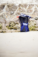 Image showing Snorkeling equipment on beach