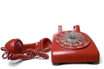 Image showing Red rotary telephone