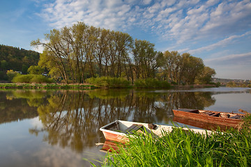 Image showing Fishing punts on the river