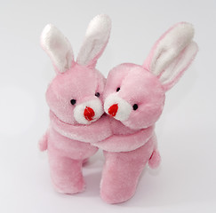 Image showing Two bunnies hug