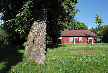 Image showing rural landscape with red shed in Finland