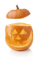 Image showing Halloween pumpkin with lid off