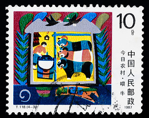 Image showing A stamp printed in China shows the modern village