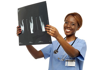 Image showing Experienced surgeon reviewing x-ray report