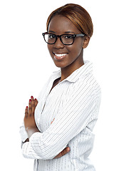 Image showing Confident african lady consultant posing