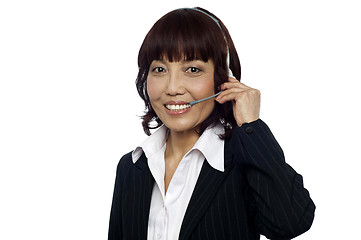 Image showing Cheerful asian customer support operator