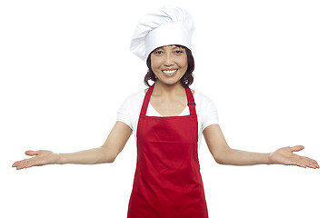 Image showing Great welcome by experienced asian female chef